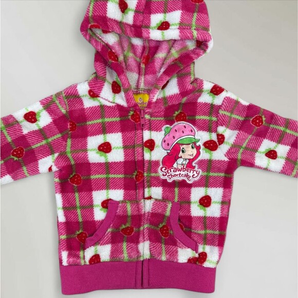 Strawberry Shortcake Girls Jacket Hooded Full Zip Red Hoodie Cartoon Y2K Size 5 - Picture 2 of 9